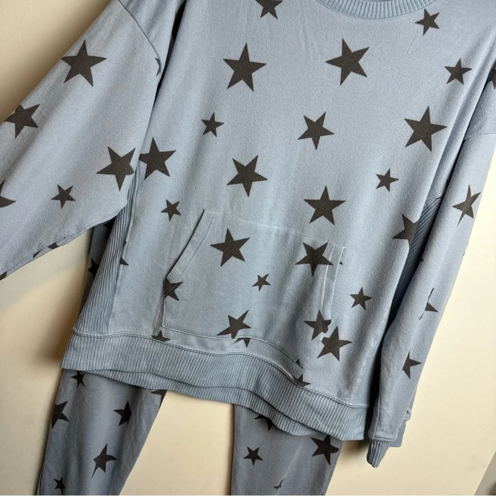 Cuddl Duds Pajama Set Sz Large Blue Star Print Sweatshirt Joggers